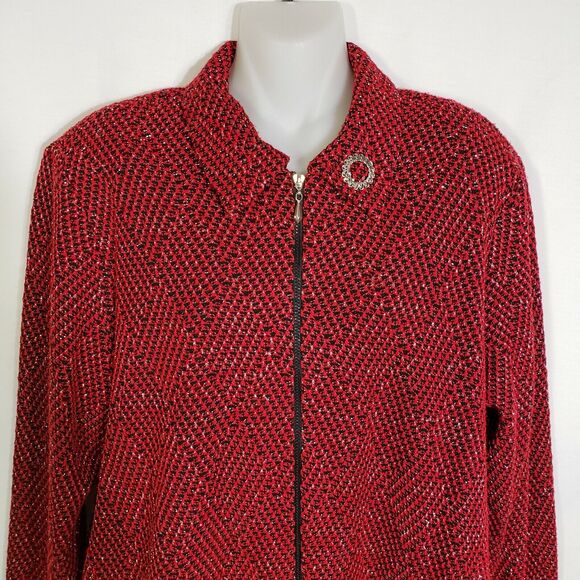 Alfred Dunner Womens Full Zip Jacket Size 10 Red Metallic Silver Lined Pockets - Picture 3 of 8